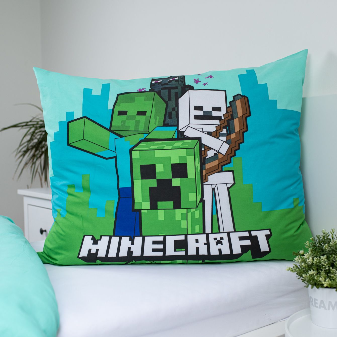 Minecraft Dekbedovertrek 140x200cm 2in1 Duurzaam Mobs Here