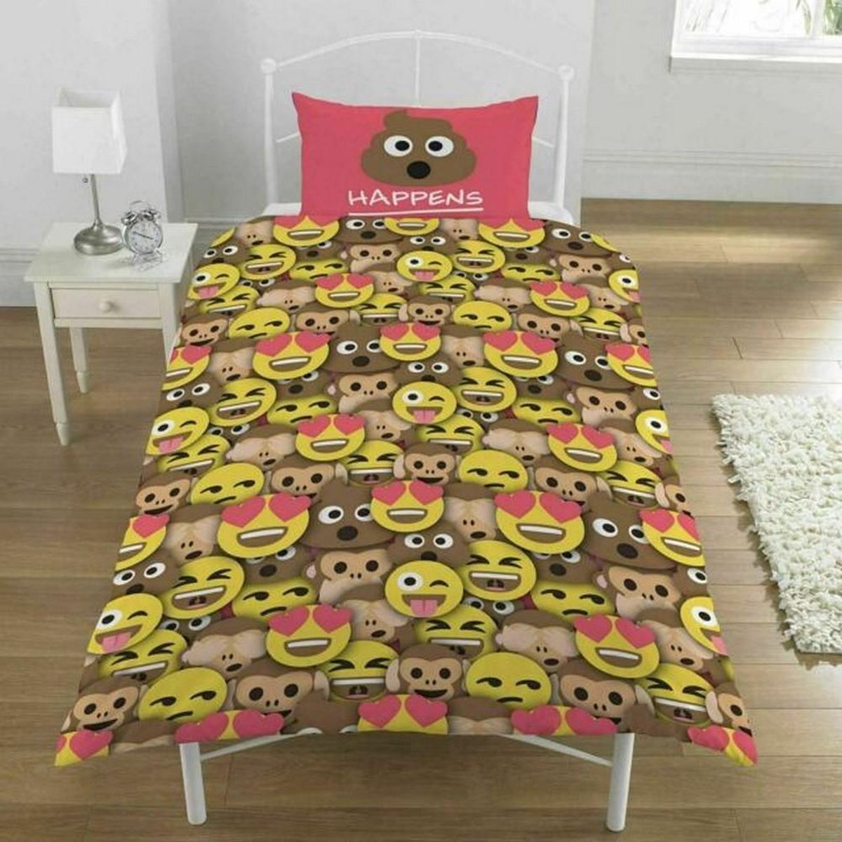 Eenpersoons Dekbedovertrek Emoji 'Sh*t happens' Drol Smiley 135x200