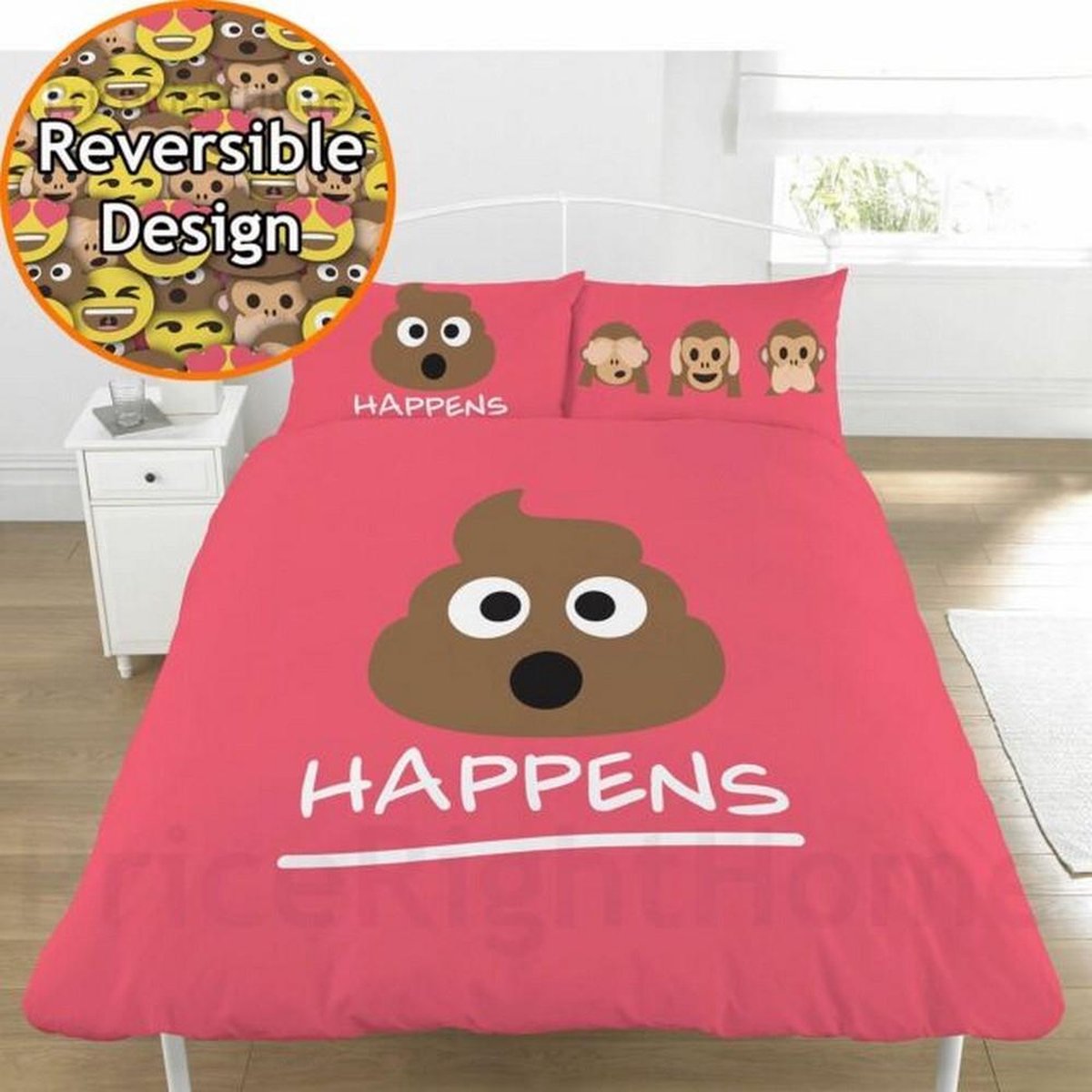 Eenpersoons Dekbedovertrek Emoji 'Sh*t happens' Drol Smiley 135x200
