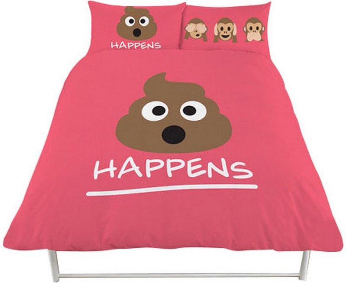 Eenpersoons Dekbedovertrek Emoji 'Sh*t happens' Drol Smiley 135x200