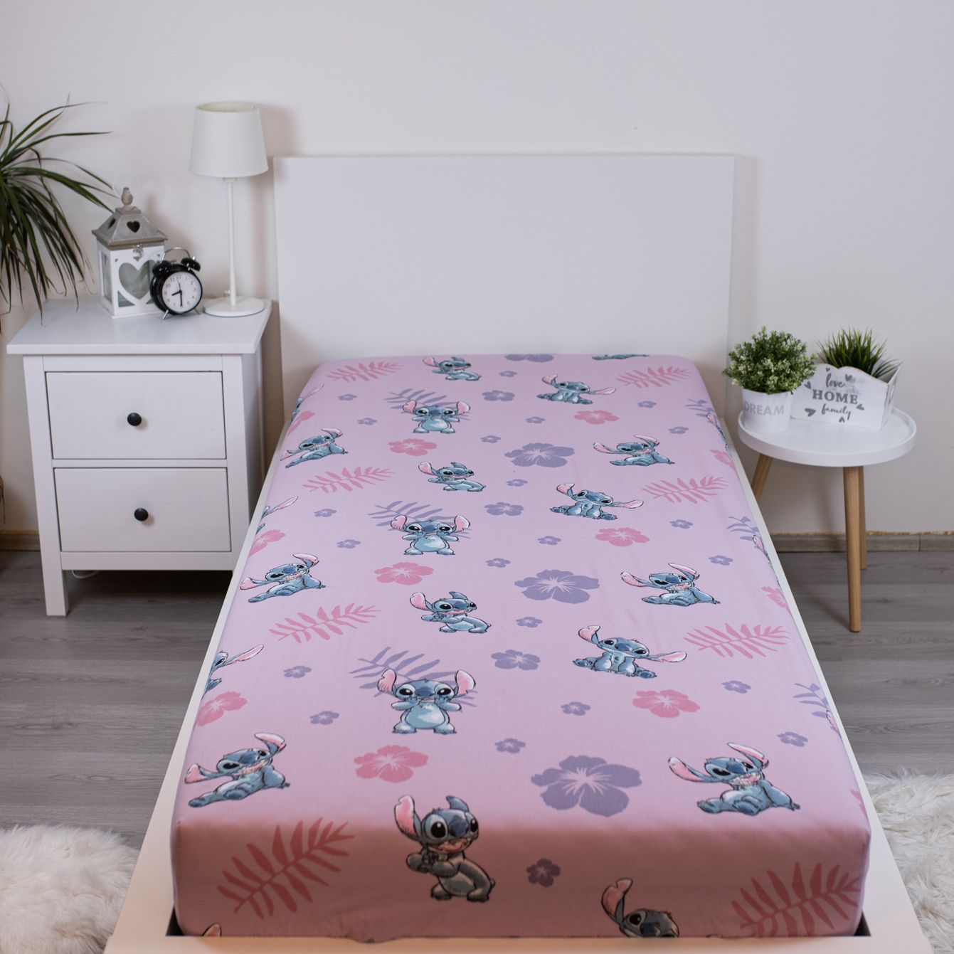Lilo en Stitch Hoeslaken 90x200 Duurzaam Katoen Roze