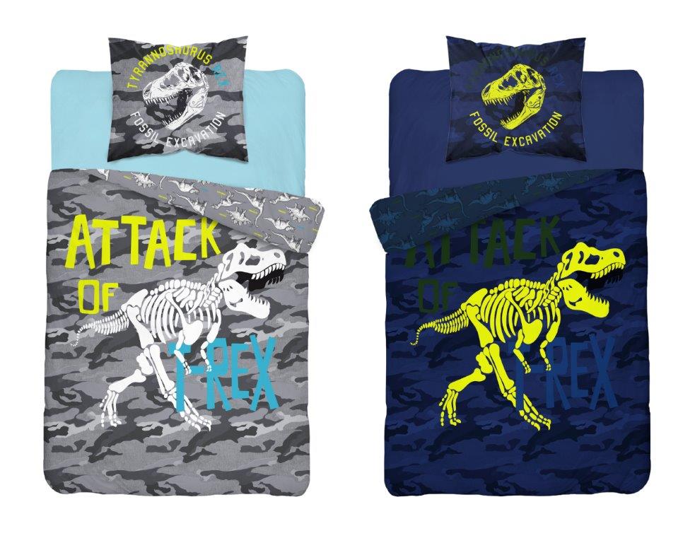 TRex Dinosaurus Dekbedovertrek 140x200 Duurzaam Katoen 2in1 Glow In the Dark