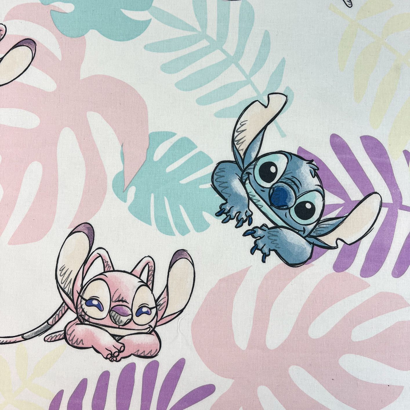Lilo en Stitch Hoeslaken 90x200 Duurzaam Katoen Blaadjes