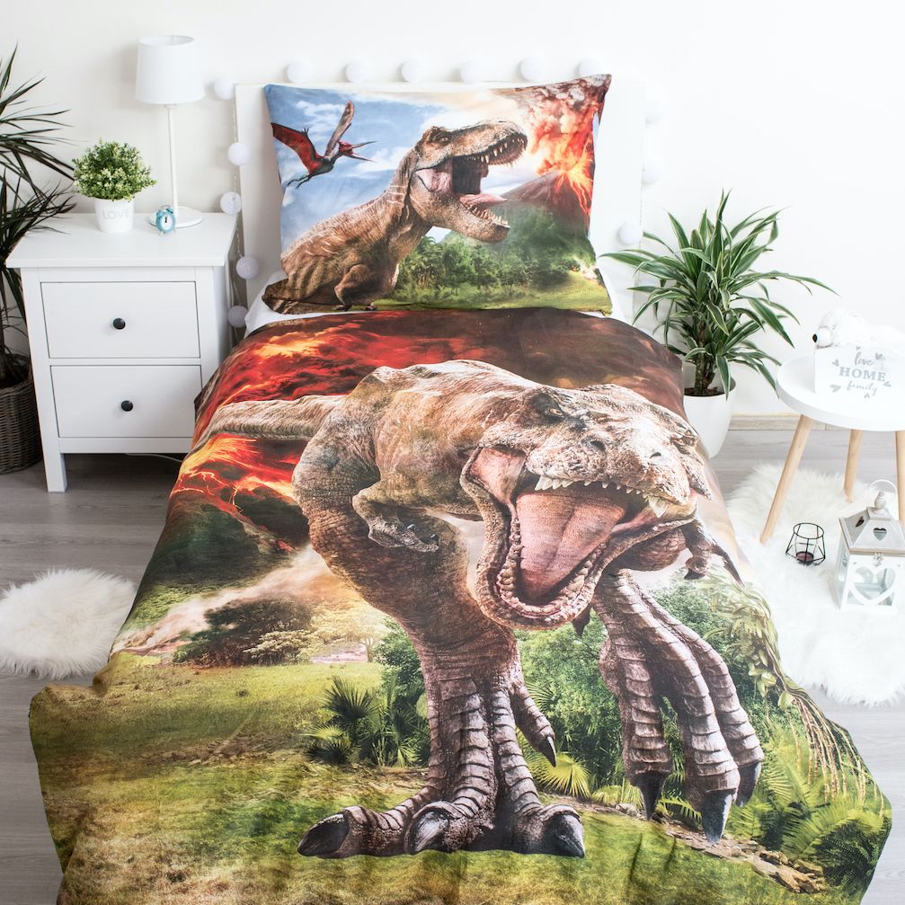 Jurassic World Dekbedovertrek 140x200 Dinosaurus Duurzaam Katoen 2in1 Vulkaan