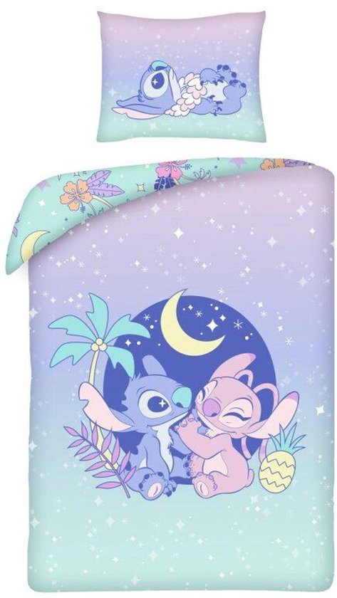 Disney Lilo Stitch Eenpersoons Dekbedovertrek 140x200 cm Katoen 2in1 Duurzaam