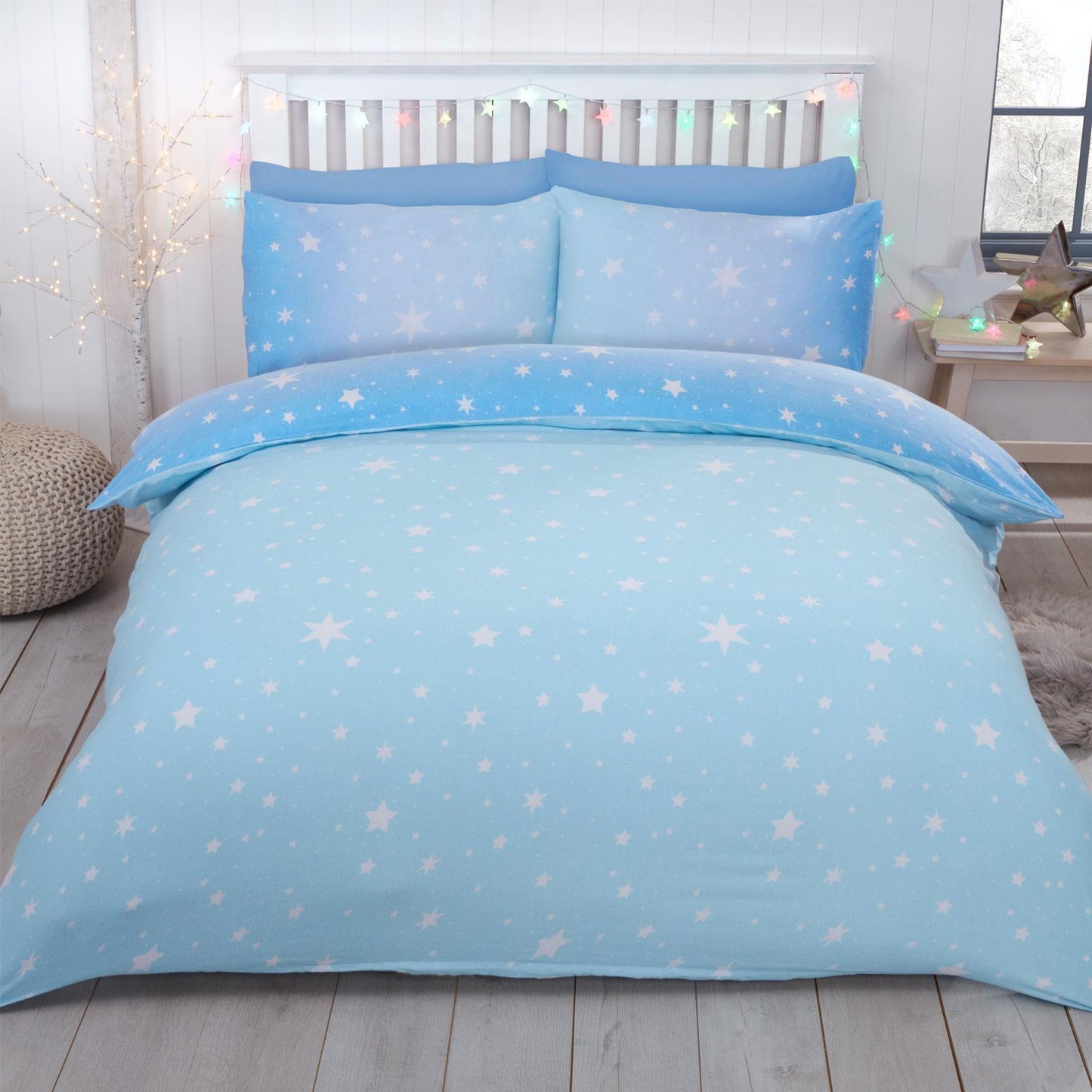 Sterren Starburst Tweepersoons Dekbedovertrek Blauw Flanel