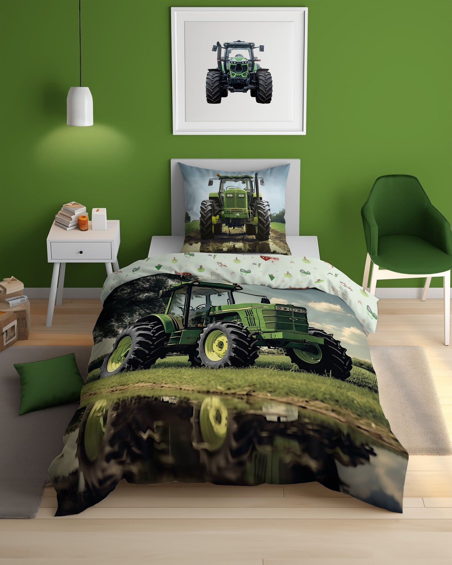 Tractor Dekbedovertrek Traktor 140x200 Katoen2in1 Glow in the Dark