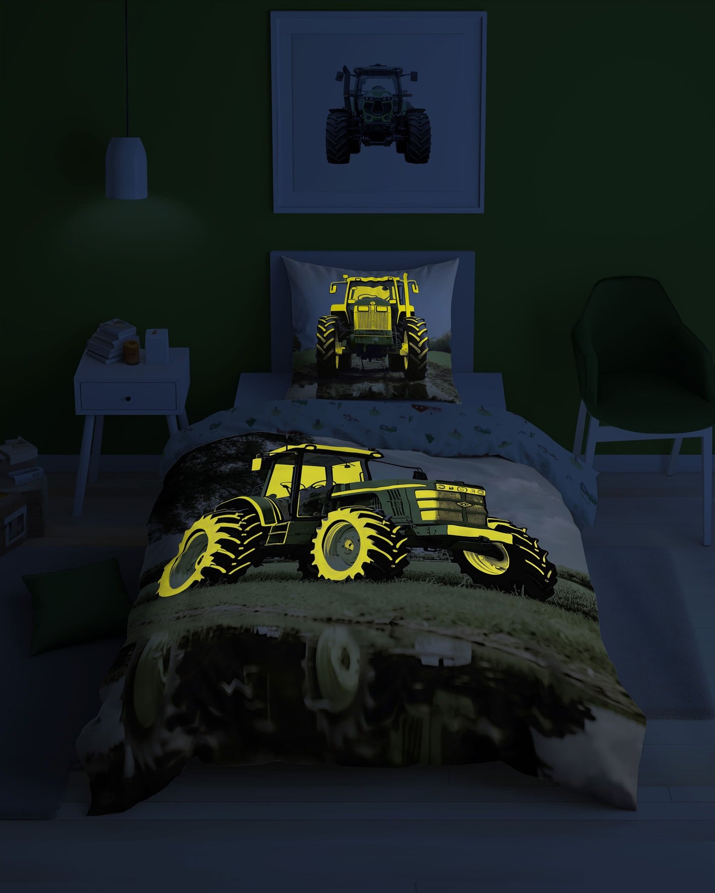 Tractor Dekbedovertrek Traktor 140x200 Katoen2in1 Glow in the Dark