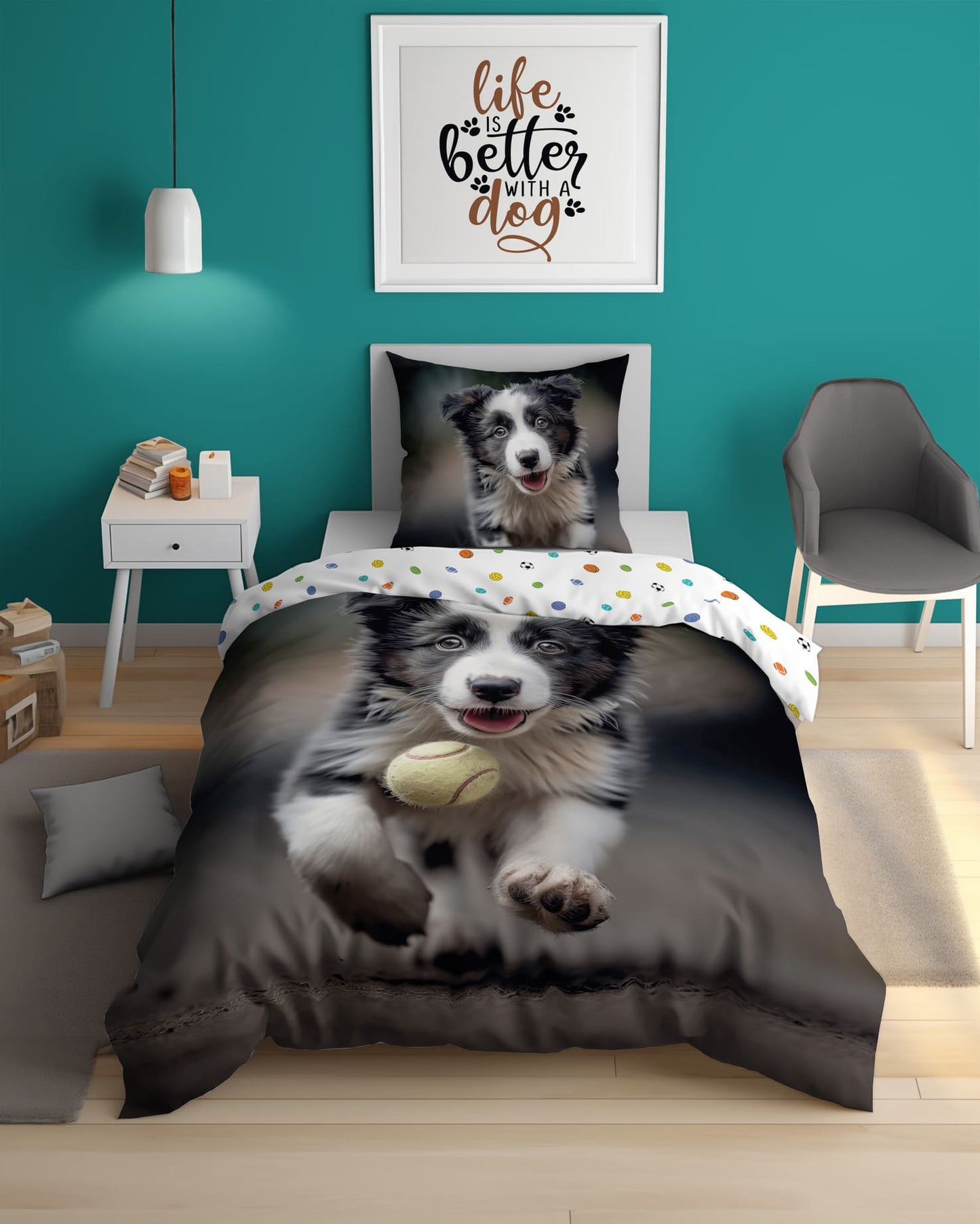 Hond dekbedovertrek 140x200 Duurzaam Puppy Glow in the Dark 2in1