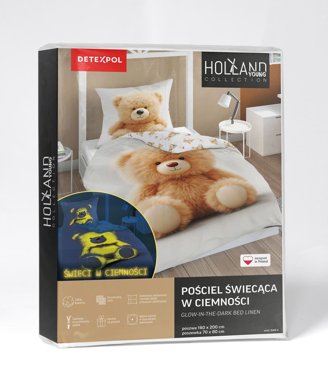 Teddy Bear dekbedovertrek 140x200 Duurzaam Glow in the Dark 2in1