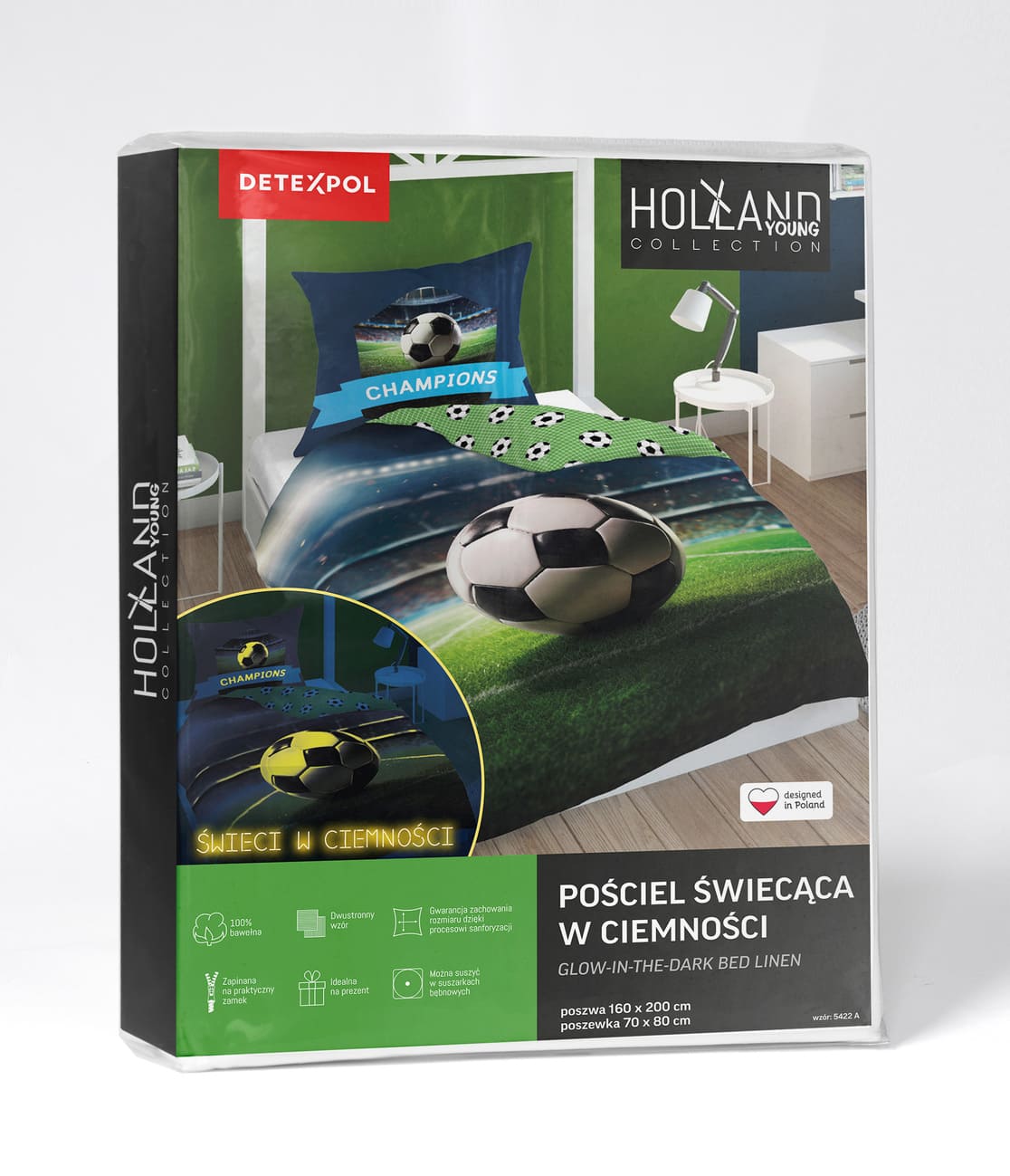 Voetbal Dekbedovertrek Glow in the Dark 140x200 Duurzaam 2in1