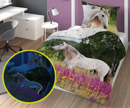 Paard Dekbedovertrek 140x200 Katoen GLOW in the DARK 2in1