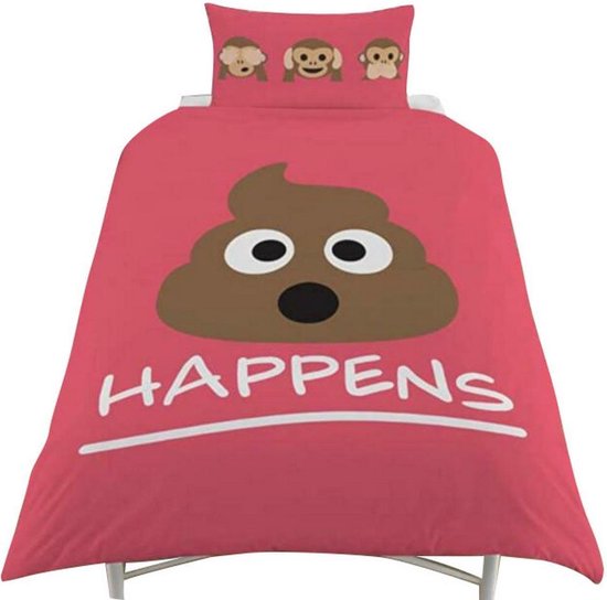 Eenpersoons Dekbedovertrek Emoji 'Sh*t happens' Drol Smiley 135x200