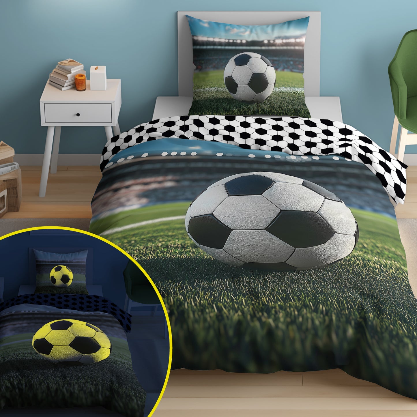 Voetbal Dekbedovertrek Glow in the Dark 140x200 Duurzaam 2in1