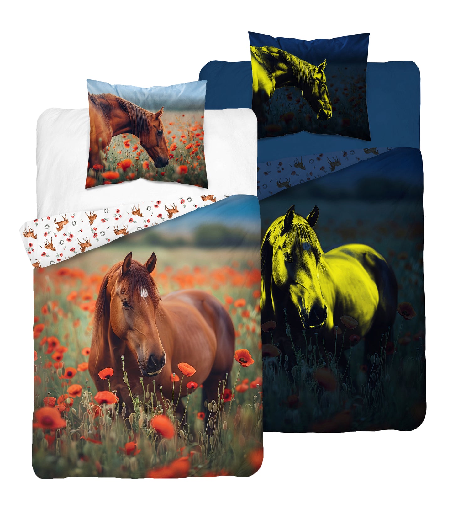 Paard Dekbedovertrek 140x200 Katoen GLOW in the DARK 2in1