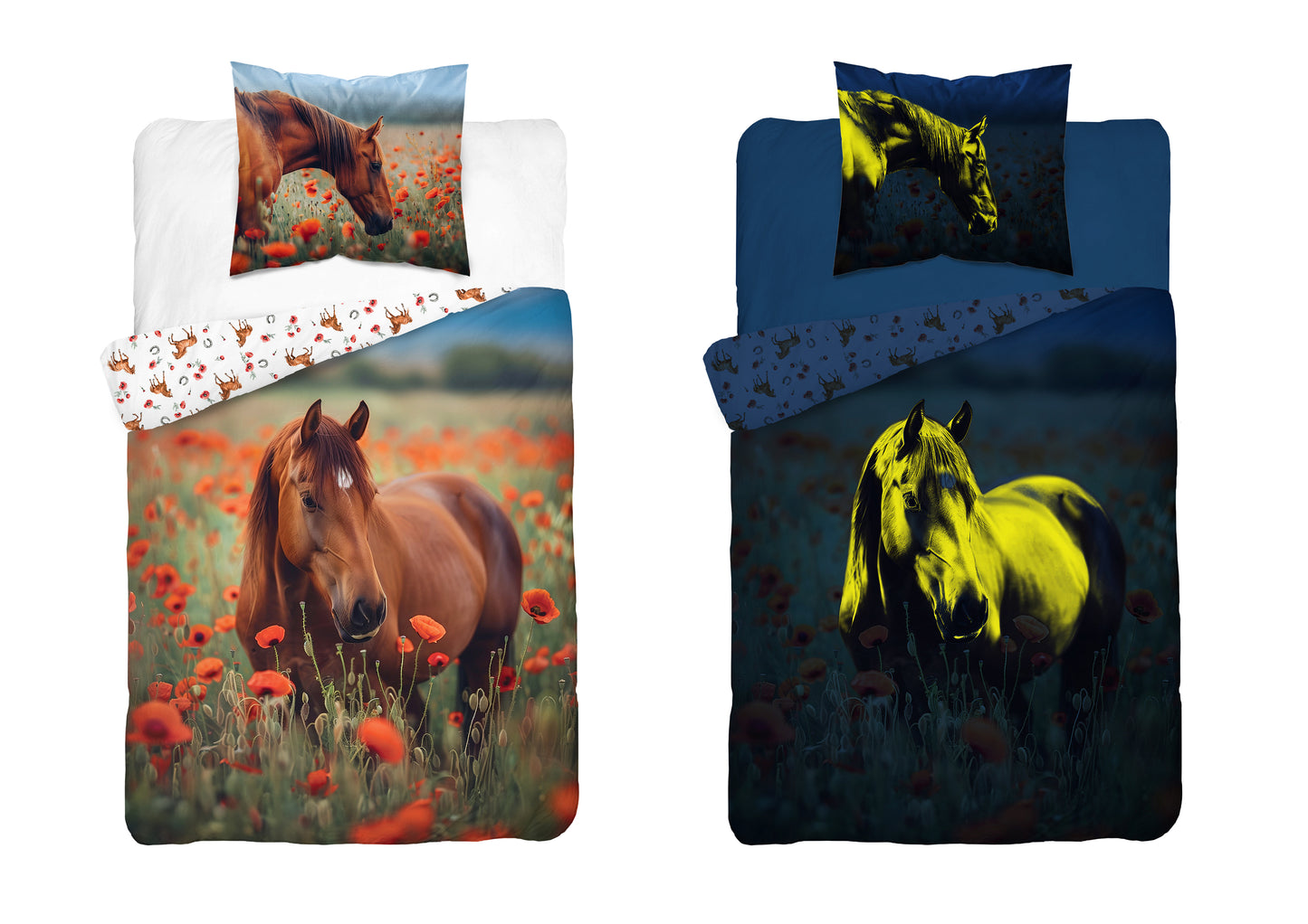 Paard Dekbedovertrek 140x200 Katoen GLOW in the DARK 2in1