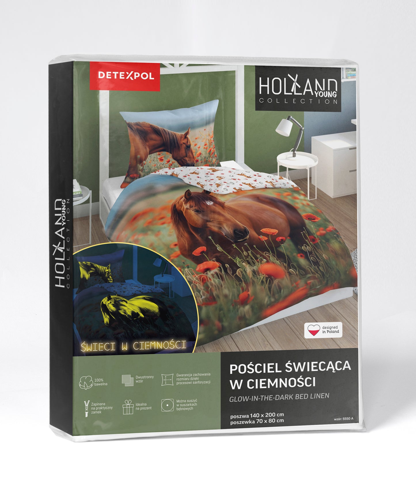 Paard Dekbedovertrek 140x200 Katoen GLOW in the DARK 2in1