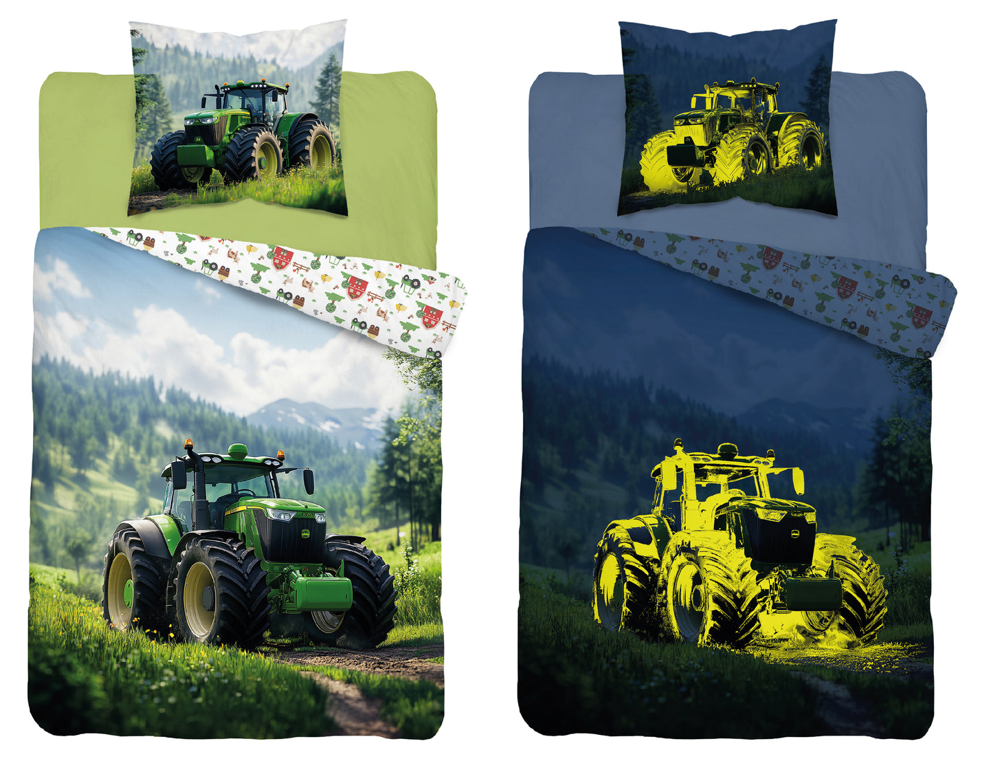 Tractor Dekbedovertrek Traktor 140x200 Katoen 2in1 Glow in the Dark