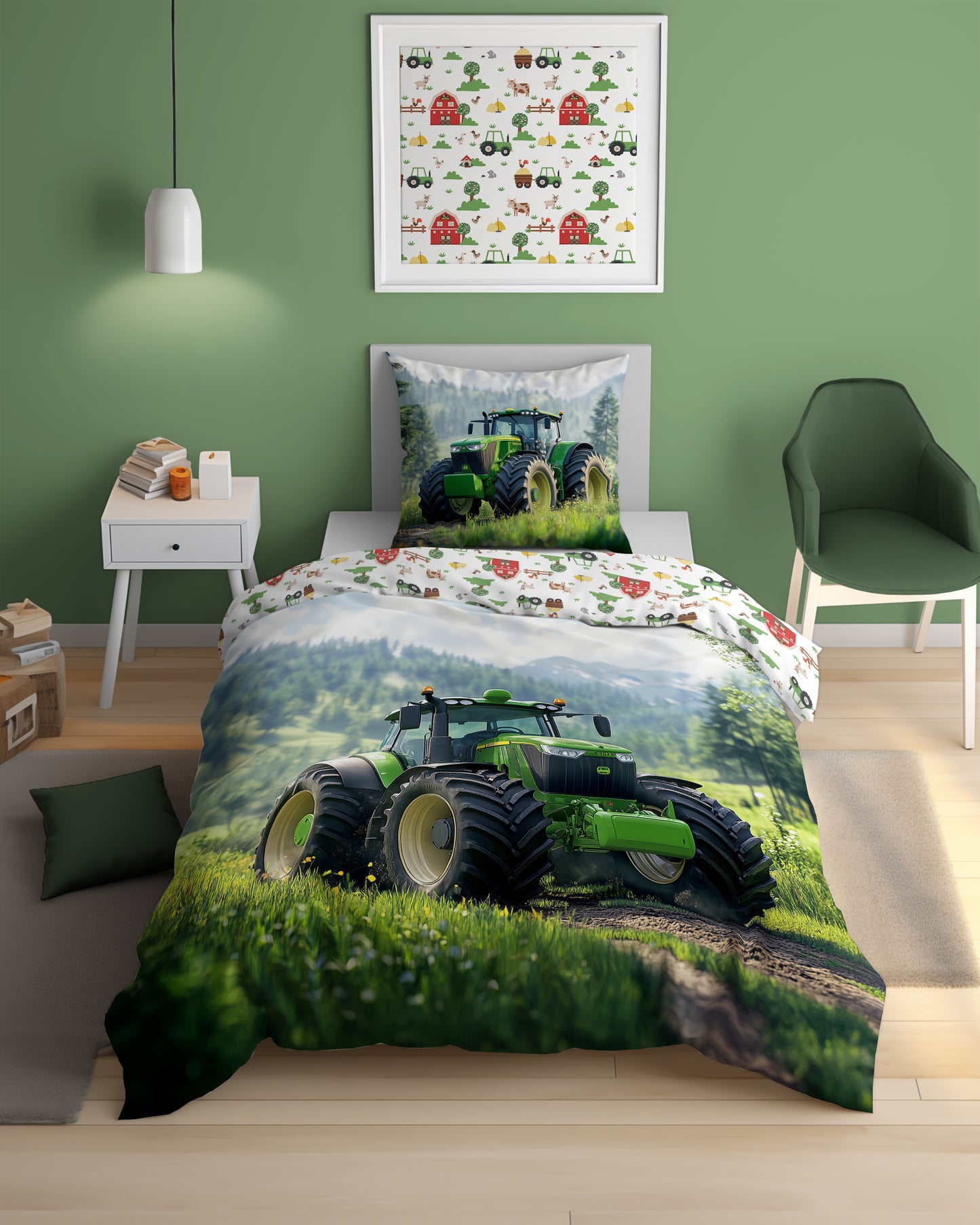 Tractor Dekbedovertrek Traktor 140x200 Katoen 2in1 Glow in the Dark