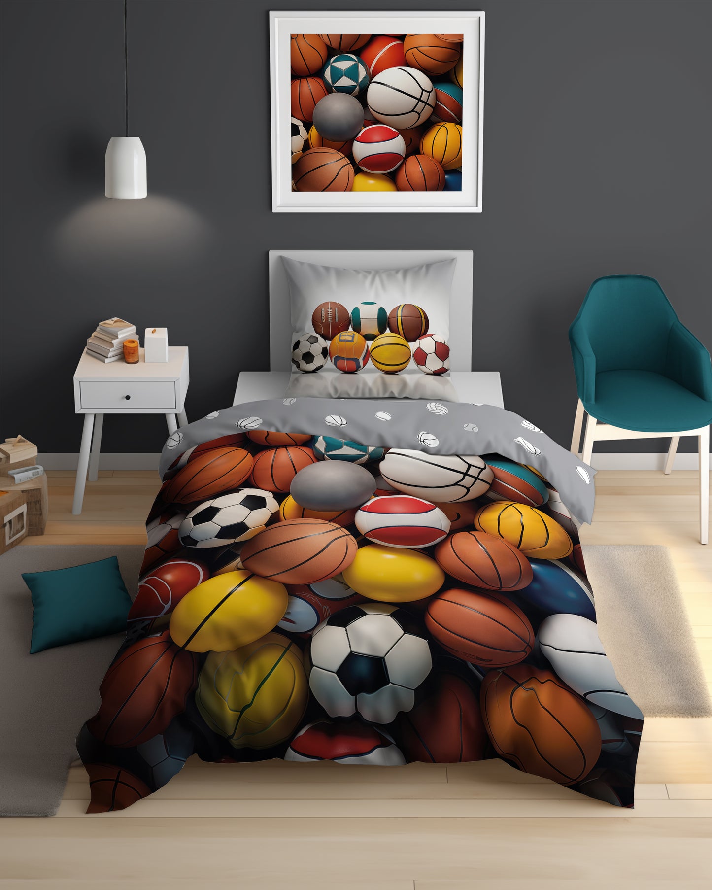 Basketball Dekbedovertrek 140x200 Polyester 2in1 GLOW IN THE DARK