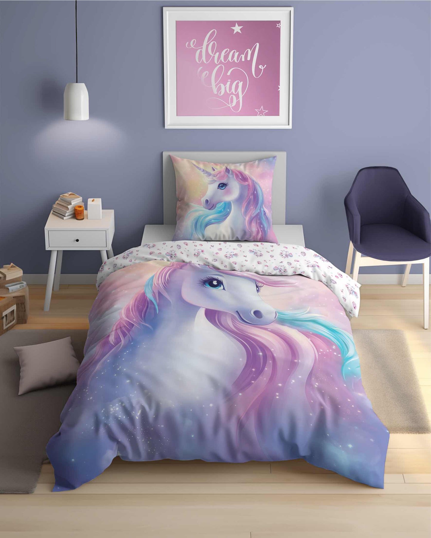 Unicorn Dekbedovertrek 140x200 GroteKussensloop 70x80 2in1