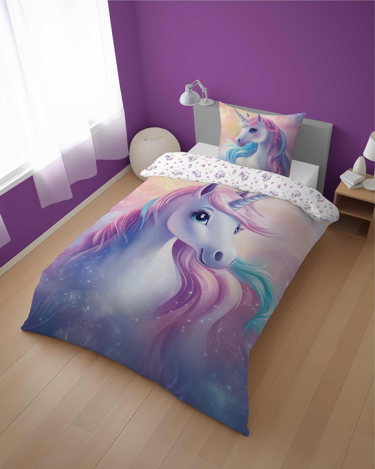 Unicorn Dekbedovertrek 140x200 GroteKussensloop 70x80 2in1