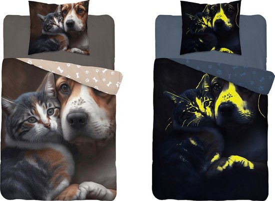 Hond Poes dekbedovertrek 140x200 Duurzaam Puppy Glow in the Dark 2in1