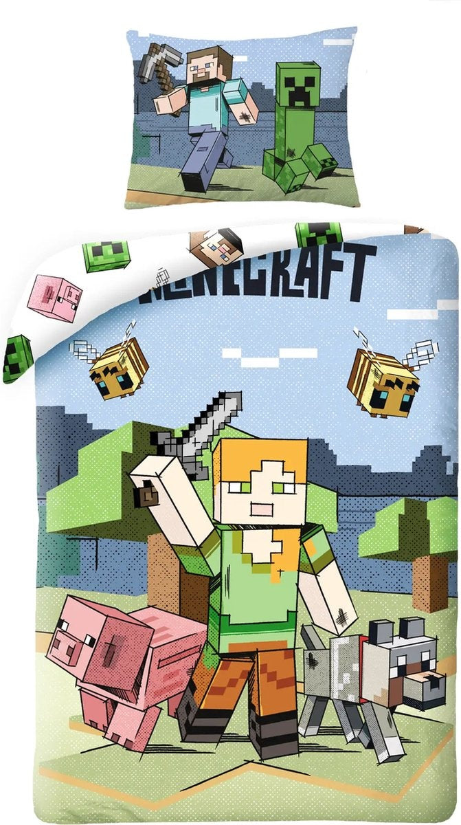 Minecraft Dekbedovertrek Eenpersoons 140x200 Duurzaam Polyester