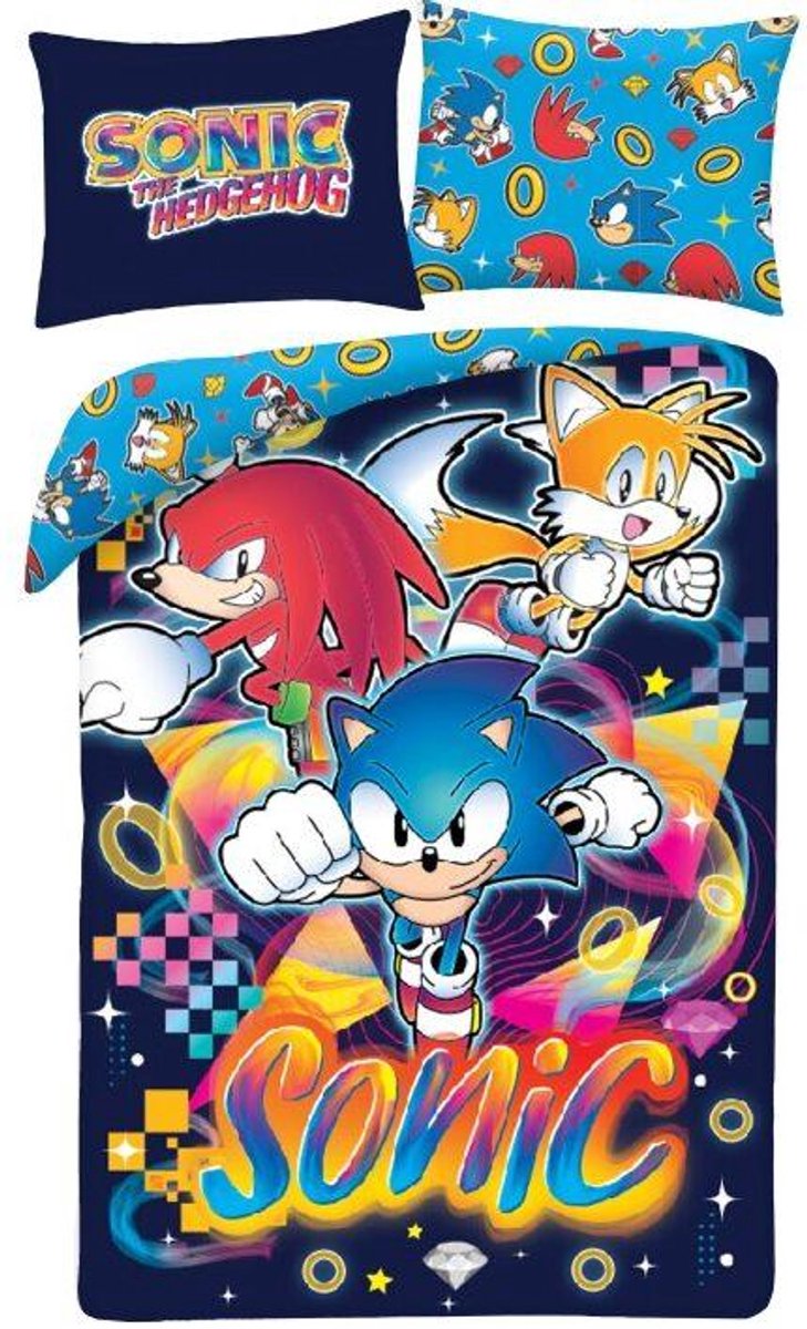 Sonic The Hedgehog Officiële Speed Design Single Dekbedovertrek Set Omkeerbaar 2 Zijdig Beddengoed Inclusief Bijpassende Kussensloop Blauw