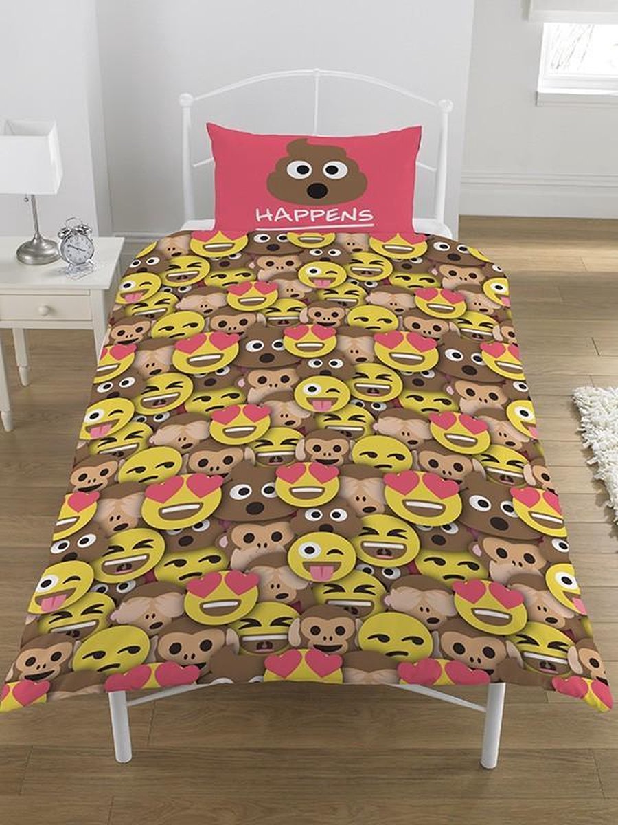 Eenpersoons Dekbedovertrek Emoji 'Sh*t happens' Drol Smiley 135x200