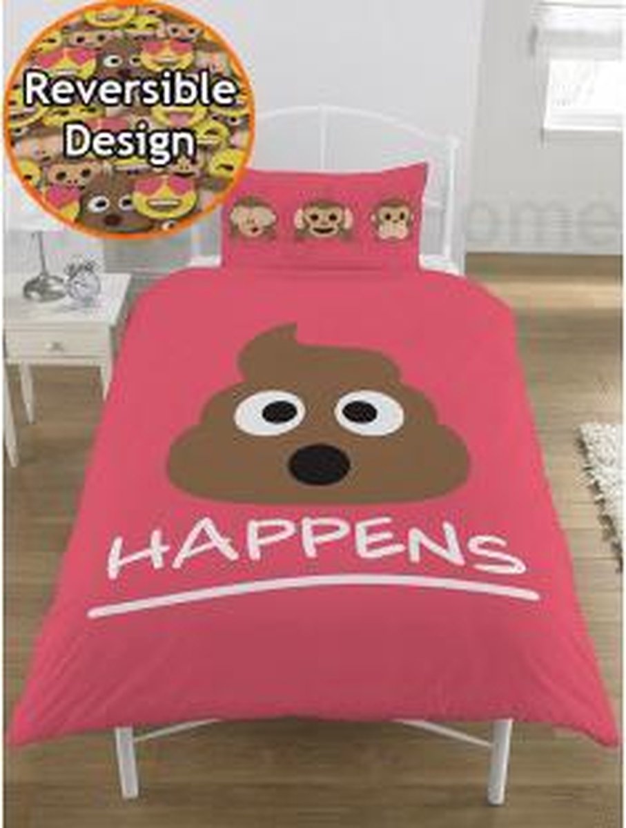 Eenpersoons Dekbedovertrek Emoji 'Sh*t happens' Drol Smiley 135x200