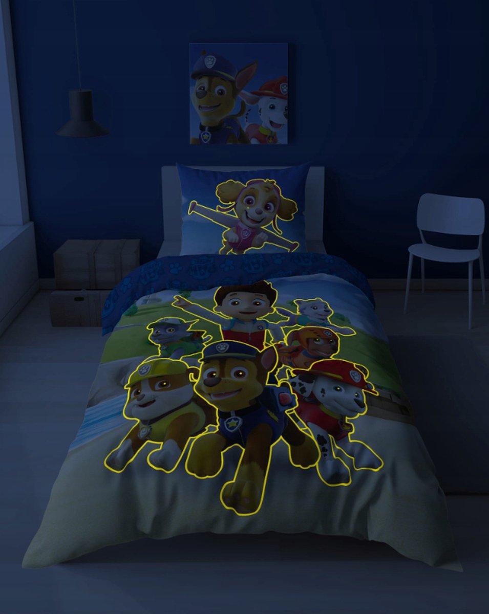 Paw Patrol Dekbedovertrek 140x200 Glow in the dark Katoen 2in1