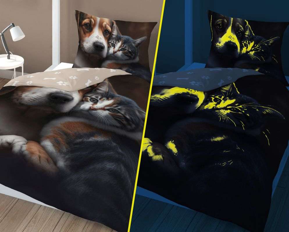 Hond Poes dekbedovertrek 140x200 Duurzaam Puppy Glow in the Dark 2in1