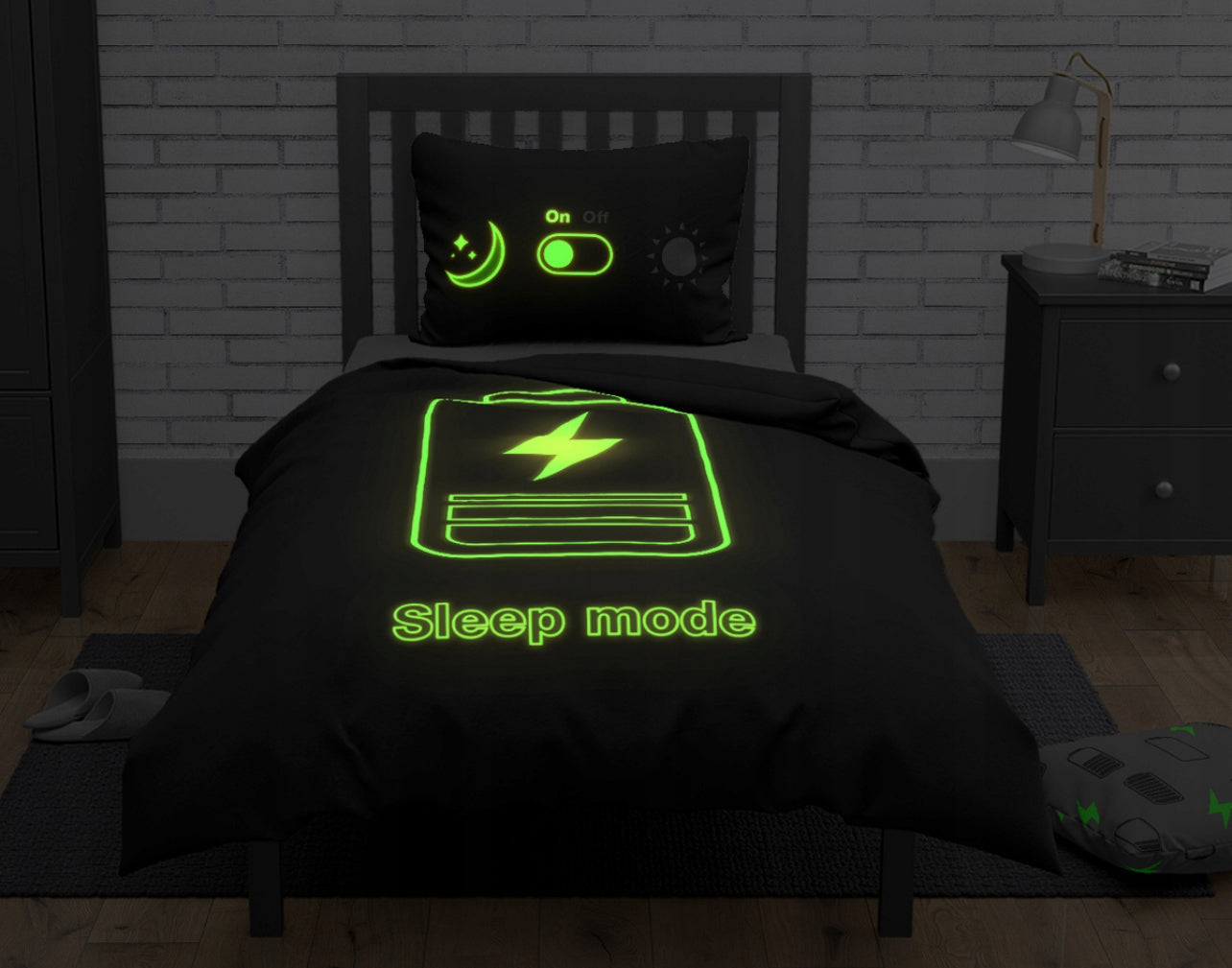 Game Sleep Mode Dekbedovertrek 140x200 GLOW in the Dark Duurzaam Katoen