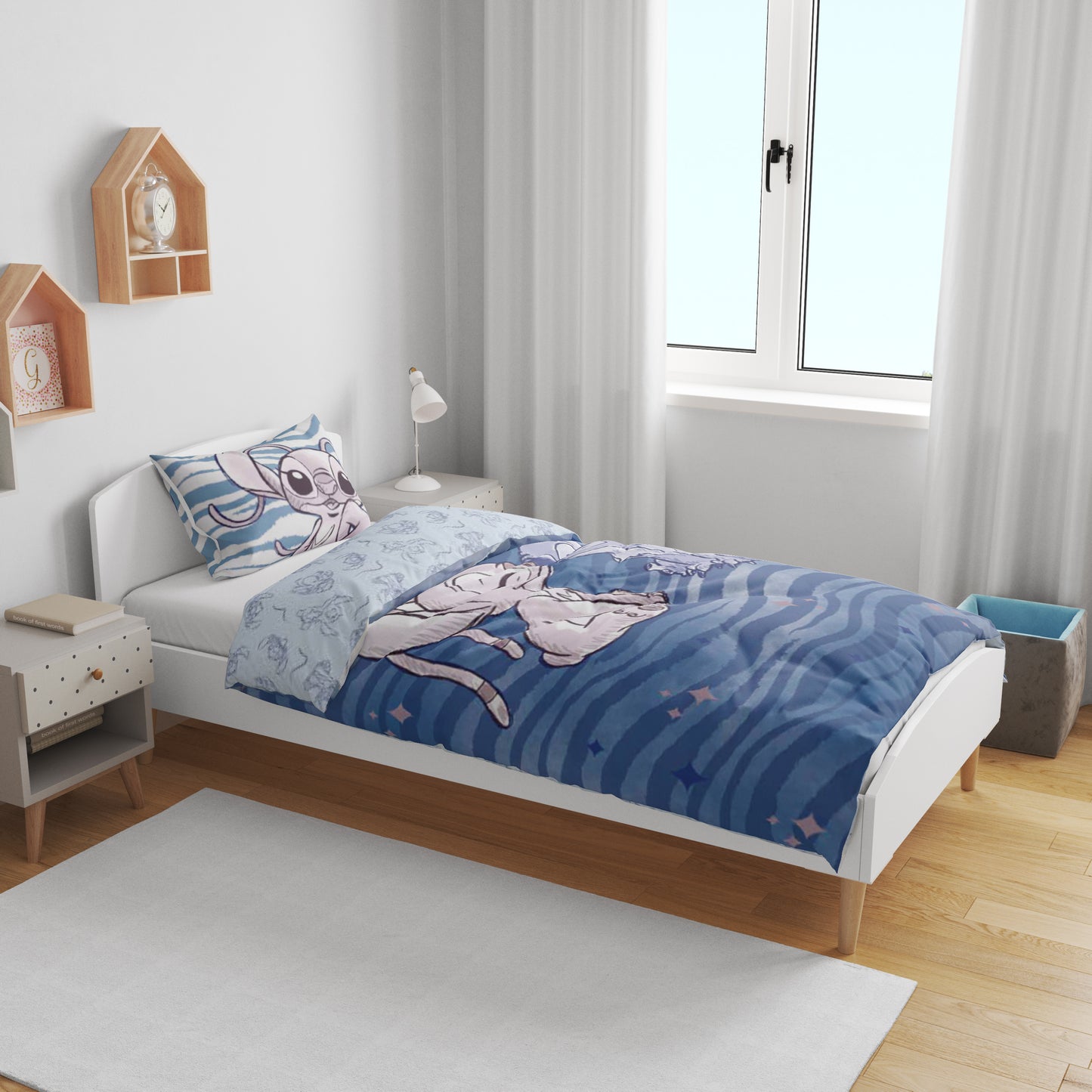 Disney Lilo Stitch Eenpersoons Dekbedovertrek 140x200 cm Katoen 2in1 Duurzaam
