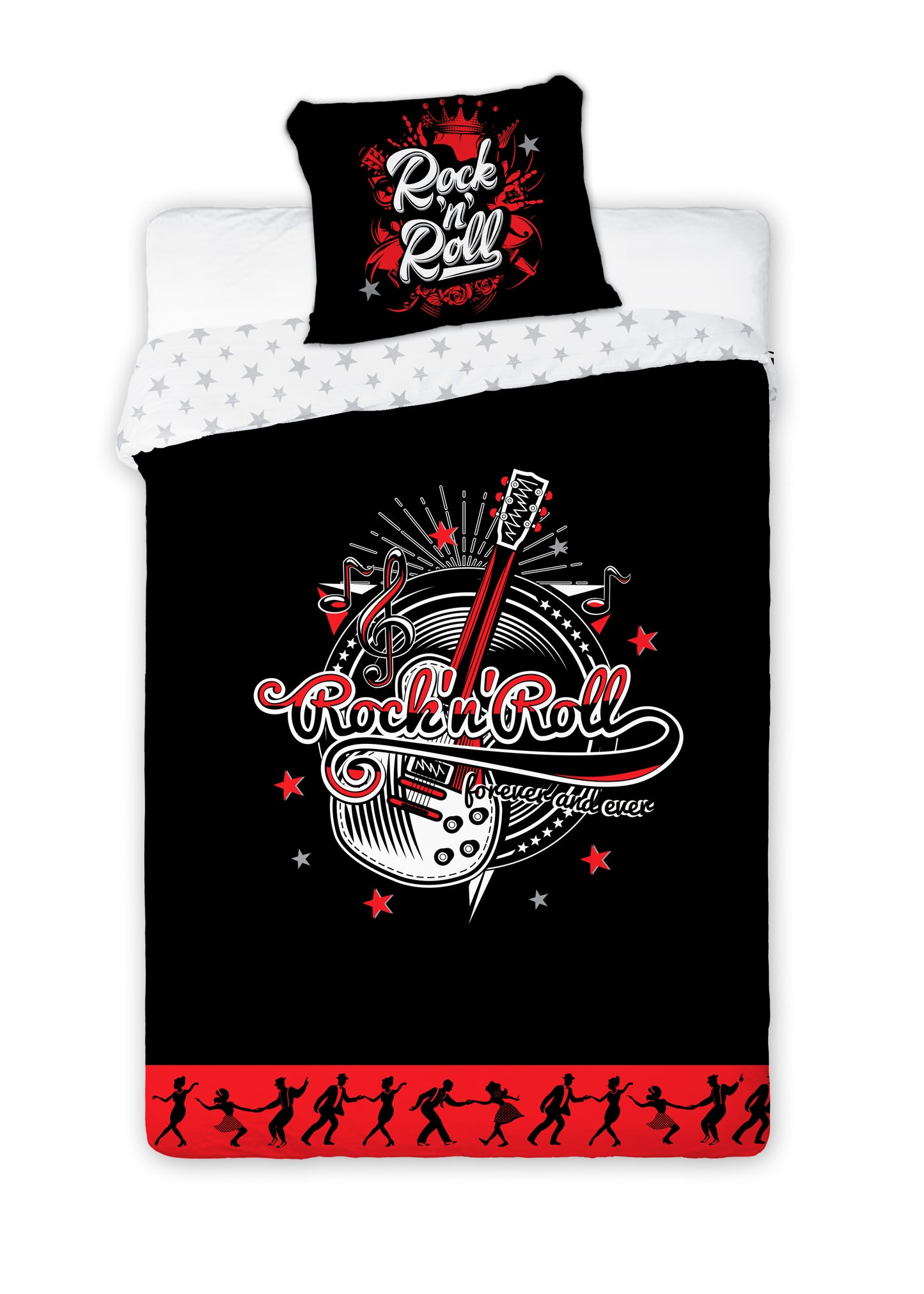 Rock 'n Roll Dekbedovertrek 140x200 Duurzaam Katoen 2in1 GLOW in the Dark