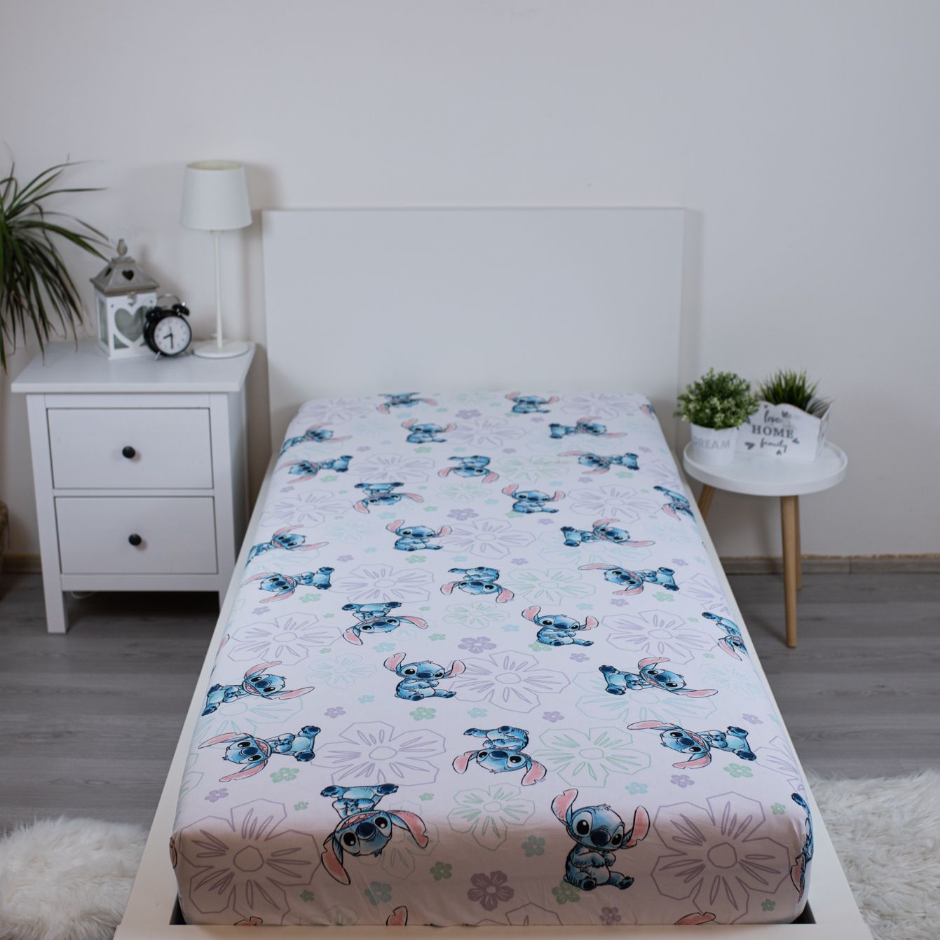 Lilo en Stitch Hoeslaken 90x200 Duurzaam Katoen Ohana White