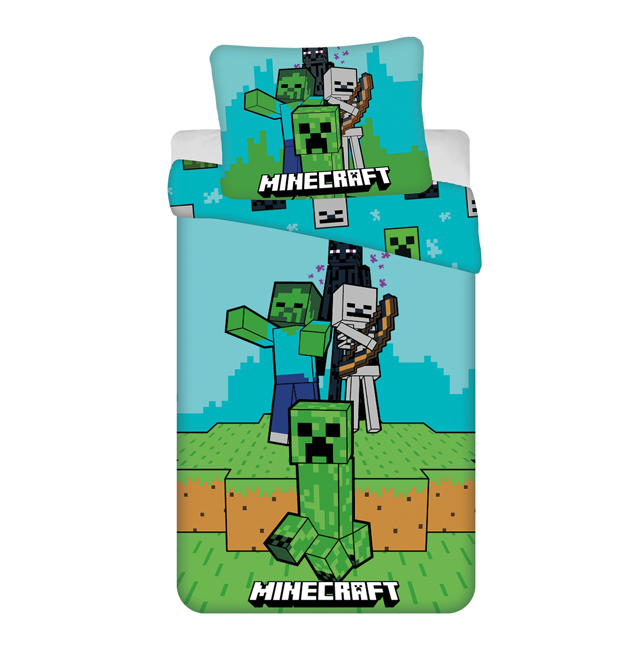 Minecraft Dekbedovertrek 140x200cm 2in1 Duurzaam Mobs Here