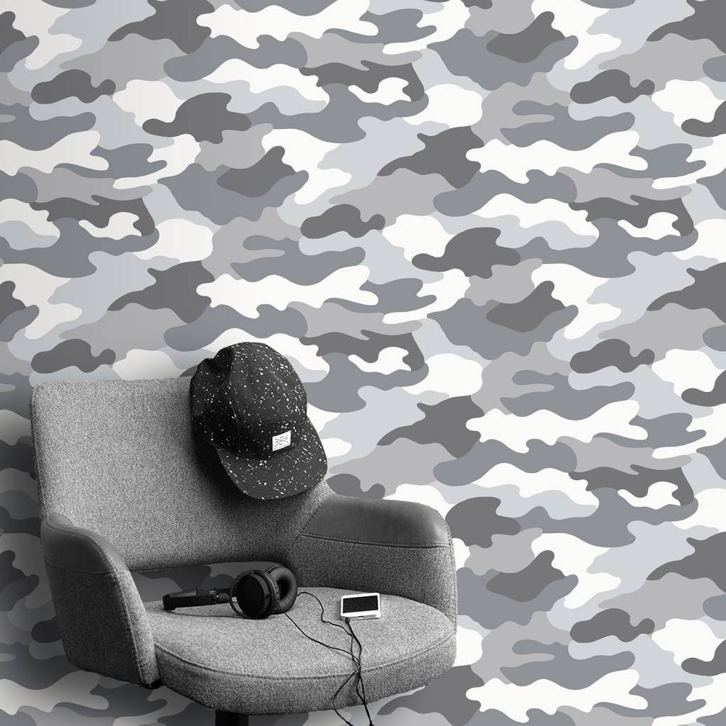Camouflage Behang Grijs