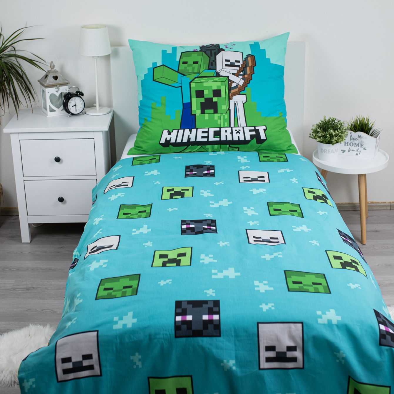 Minecraft Dekbedovertrek 140x200cm 2in1 Duurzaam Mobs Here