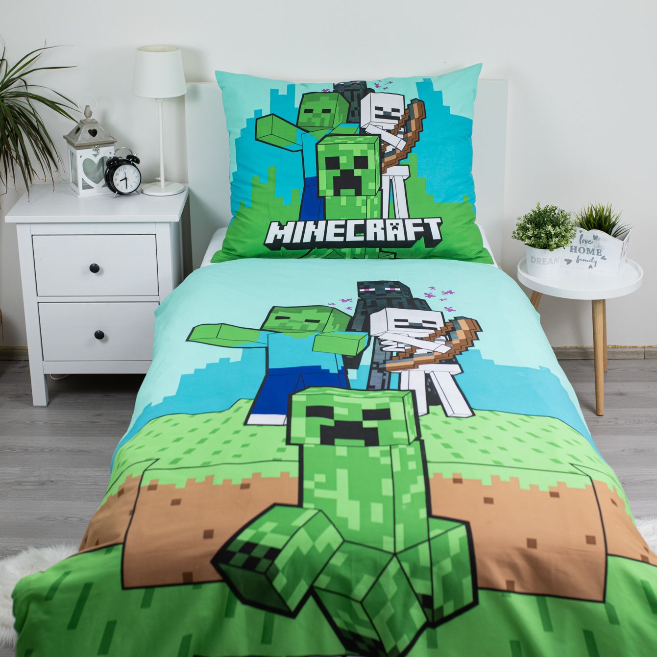 Minecraft Dekbedovertrek 140x200cm 2in1 Duurzaam Mobs Here