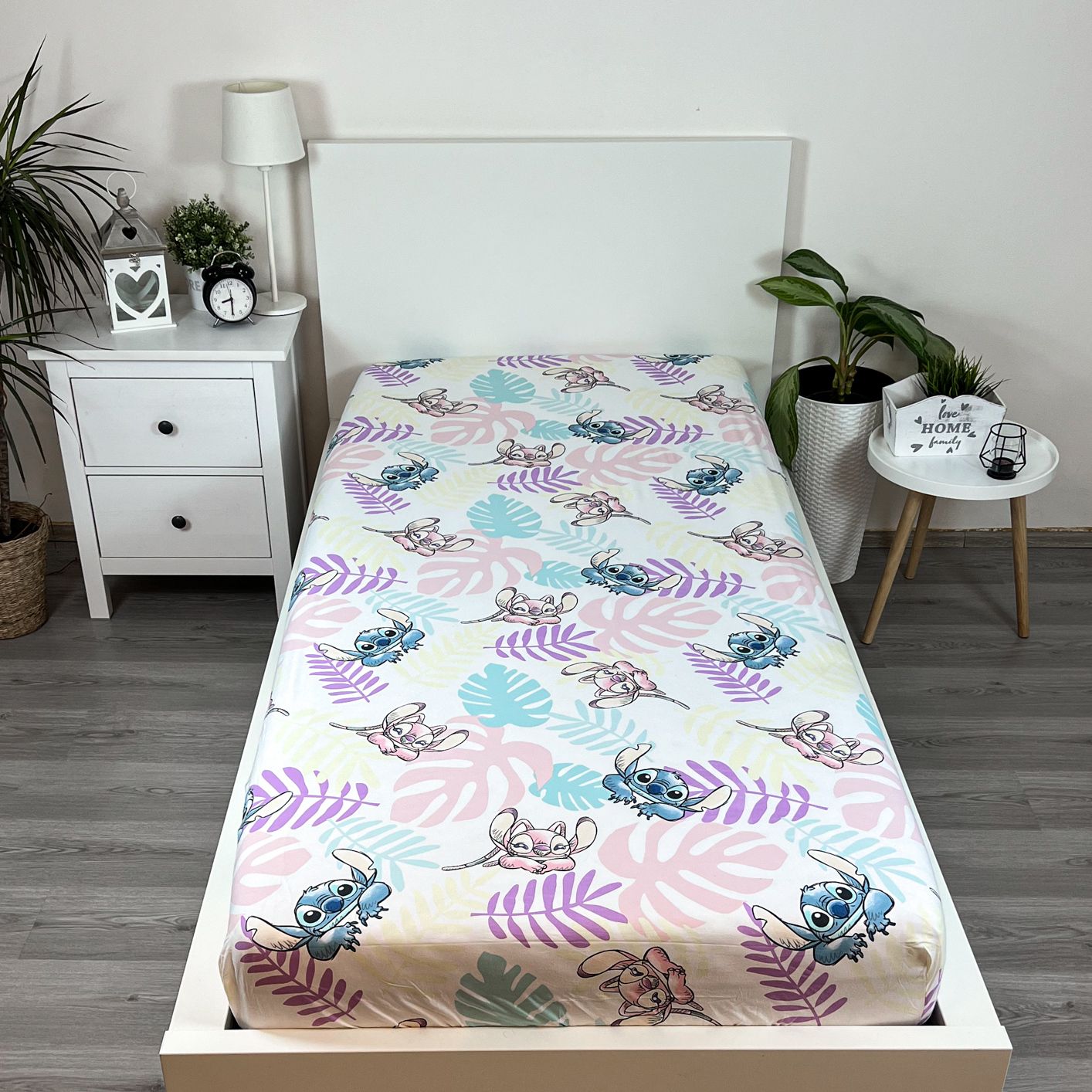 Lilo en Stitch Hoeslaken 90x200 Duurzaam Katoen Blaadjes