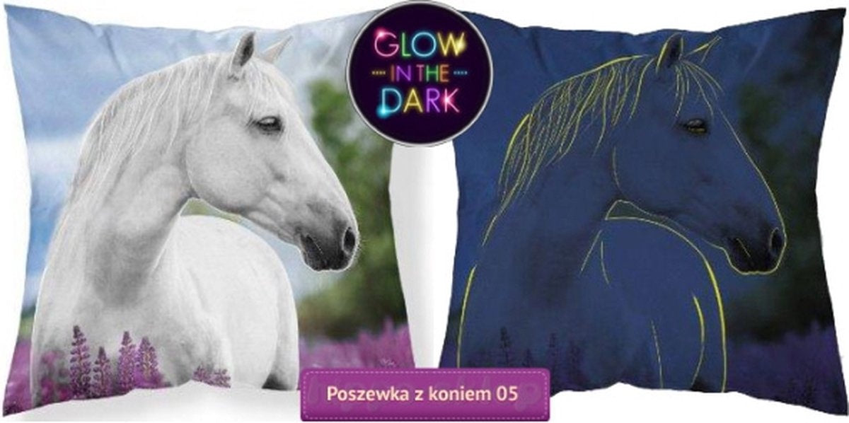 Paard sierkussen 40x40 met vulling Glow in the Dark dubbelprint