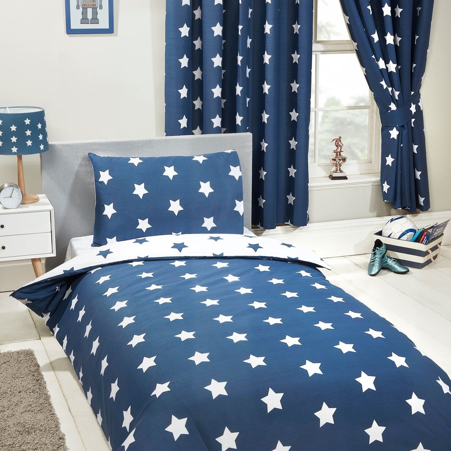 Sterren Dekbedovertrek Blauw/Wit