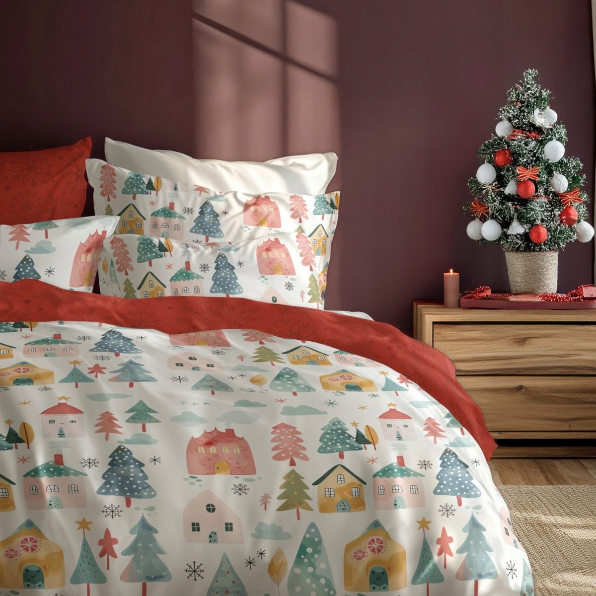 Christmas Dekbedovertrek 140x200 Kerst Katoen Santa Xmas Kerstman 2in1