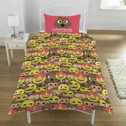 Eenpersoons Dekbedovertrek Emoji 'Sh*t happens' Drol Smiley 135x200