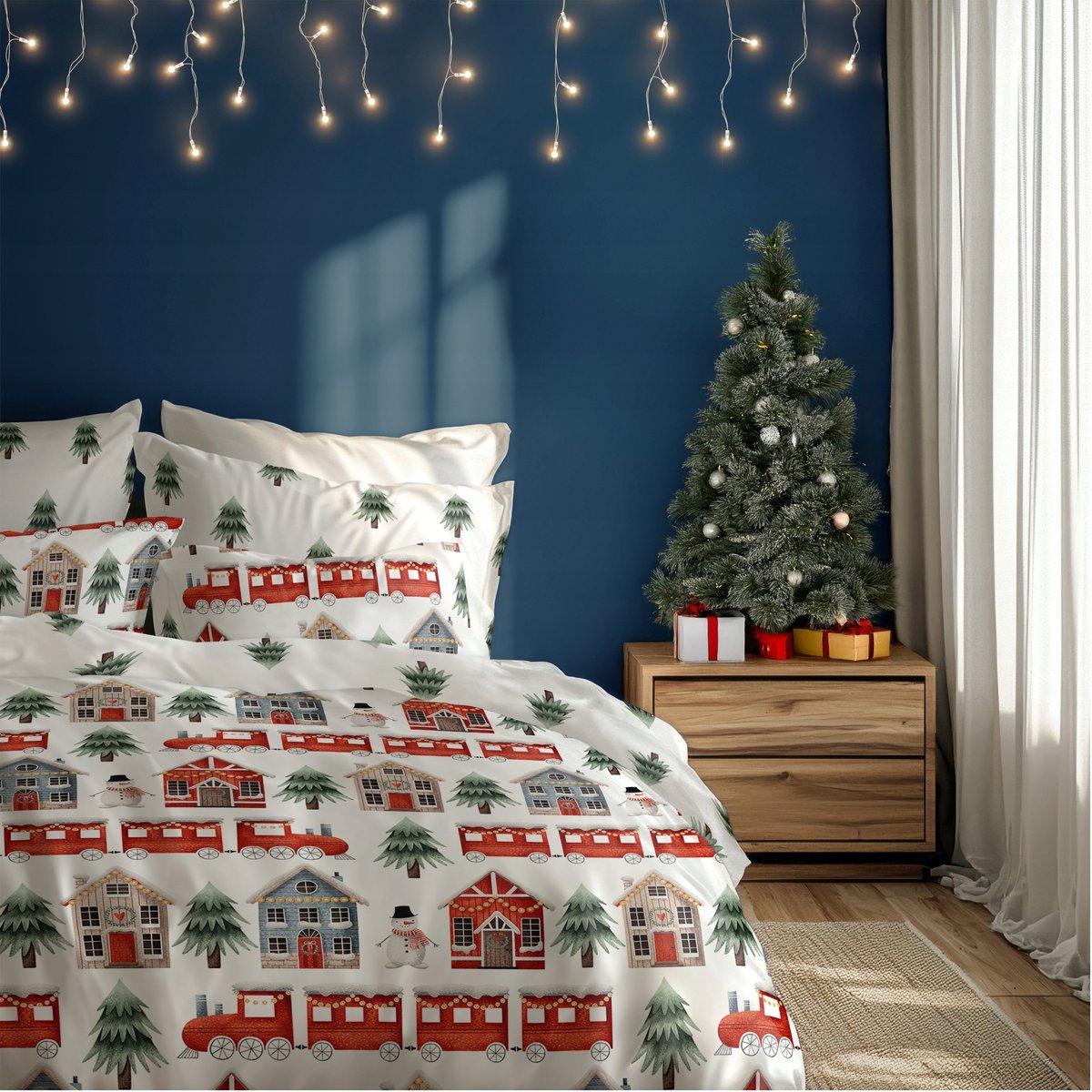 Kerst Dekbedovertrek Christmas 220x200cm  Kussensloop 70x80cm Katoen