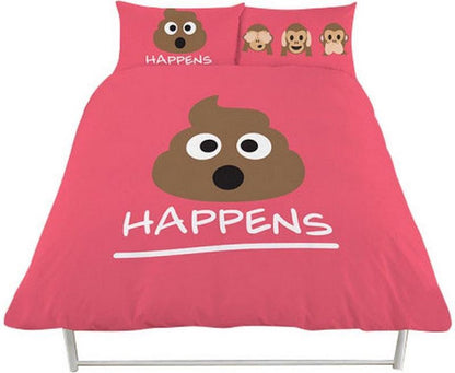 Eenpersoons Dekbedovertrek Emoji 'Sh*t happens' Drol Smiley 135x200