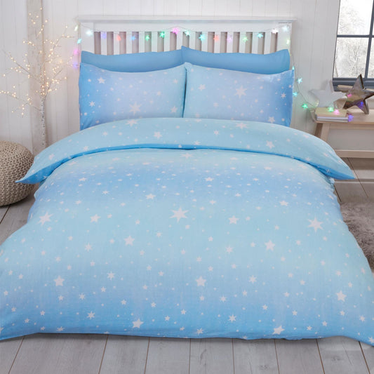 Sterren Starburst Tweepersoons Dekbedovertrek Blauw Flanel