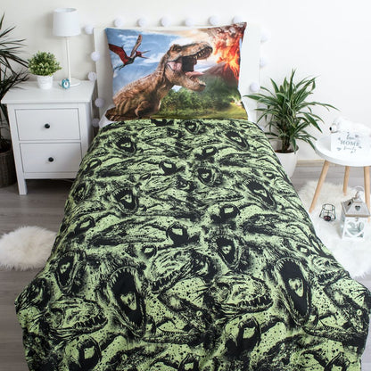 Jurassic World Dekbedovertrek 140x200 Dinosaurus Duurzaam Katoen 2in1 Vulkaan